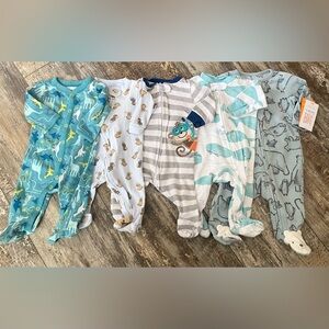 Baby Boy 0-3 months Fall Winter Fleece Zip Up Footed Sleeper Pajama Lot Carter's